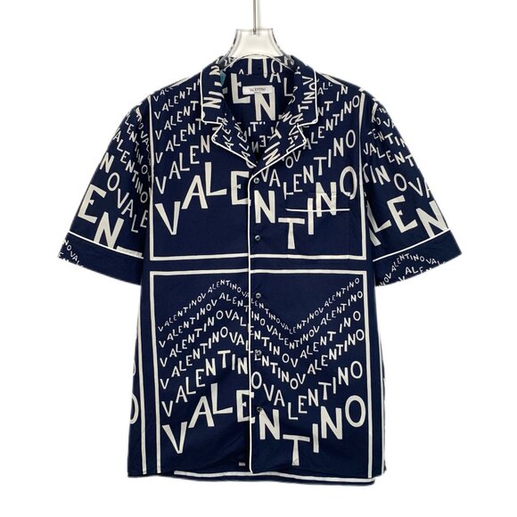 Valentino Navy & White Logo Print Cotton Shirt Size 15.5 - Picture 1 of 8